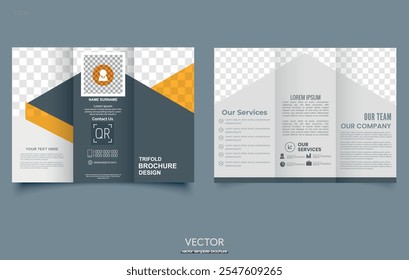 leaflet template. Trifold brochure with triangles. Simple and minimalist layout. For printing