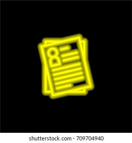 Leaflet yellow glowing neon ui ux icon. Glowing sign logo vector
