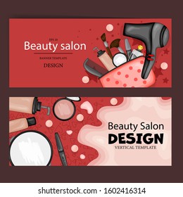 Leaflets with cosmetic products, template for text. Cartoon style. Vector illustration
