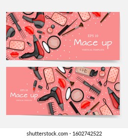 Leaflets with cosmetic products, template for text. Cartoon style. Vector illustration