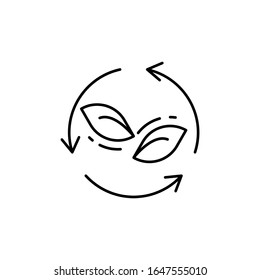 Blätter, Pfeile, Symbol für erneuerbare Energien. Einfache Zeile-, Umriss-, Vektorillustration- und Umweltsymbole für i und ux, Website oder mobile Anwendungen