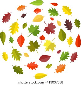 Leafs in autumn, summer, spring. random.on the white background. cartoon and flat style.  vector illustration. isolated.