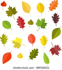 Leafs in autumn, summer, spring.Leafs random on the black background. cartoon and flat style. vector illustration. 