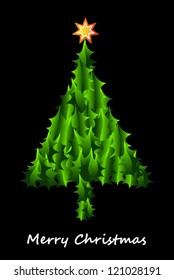 leafs and christmas tree on black background