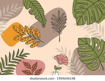 hojas y colores plantas patrón boho fondo ilustración vectorial diseño