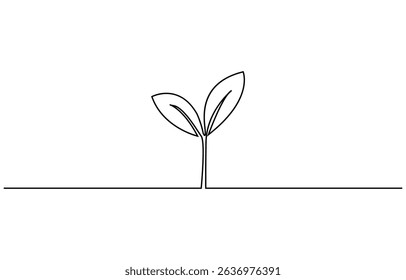 Leafs Continuous Line Illustration, Continuous line icon on white background.