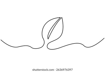 Leafs Continuous Line Illustration, Continuous line icon on white background.