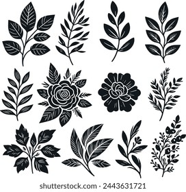 Blätter und Blumen Vektor schwarz und weiß