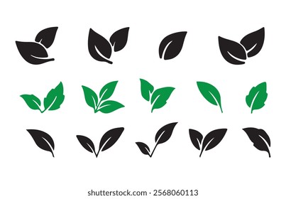 Leaf's green color icon logo. Leaf Icon. Black and green leaf ecology nature element vector. Leaves icon on transparent background. Illustration EPS 10