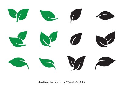 Leaf's green color icon logo. Leaf Icon. Black and green leaf ecology nature element vector. Leaves icon on transparent background. Illustration EPS 10