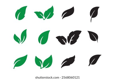 Leaf's green color icon logo. Leaf Icon. Black and green leaf ecology nature element vector. Leaves icon on transparent background. Illustration EPS 10