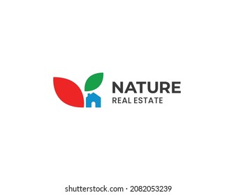 Leafs con el símbolo del hogar simple de vivienda fresca concepto de diseño de símbolo del logotipo del inmueble. Ilustración del vector