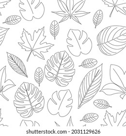 Leafs line icon pattern seamless background, wallpaper.