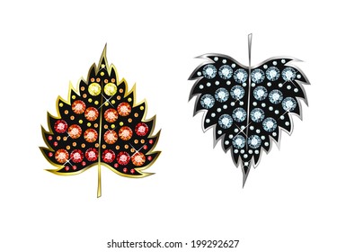 leafs made of colored gems and diamonds