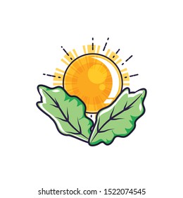 leafs naturals ecology with sun vector illustration design