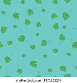 Leafs on blue background seamless vector repeat