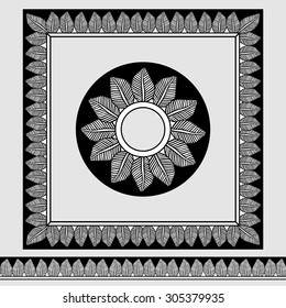 Leafs ornaments in black. Border. 