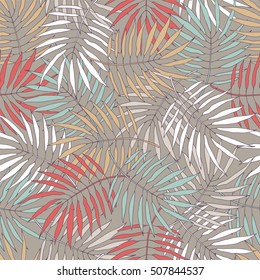 Leafs of palm tree. Seamless pattern. Vector background.