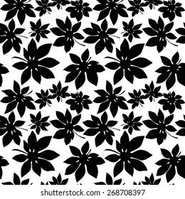 Leafs pattern. Black and white background. Vector