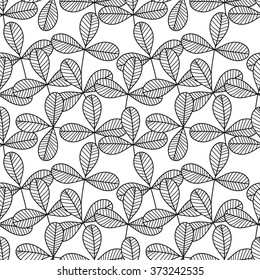 Leafs pattern. Vector seamless. Black and white background