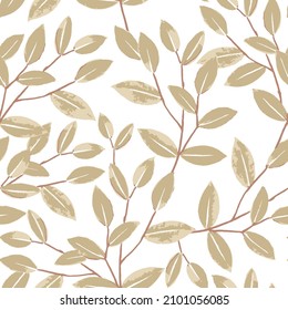 leafs plant ecology pattern,Hand drawn vector seamless pattern with beige leaves and gentle texture.Treacle rules, spring twigs with green leaves, isolated leaves, textile leaf ornament