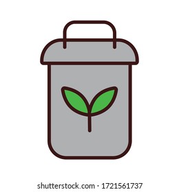 hojas planta en línea de basura y estilo de relleno icono ilustración vectorial