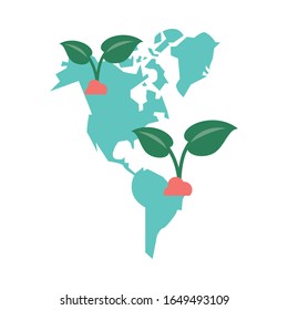 leafs plants ecology in the world maps vector illustration design