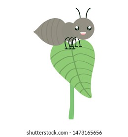 leafs plants garden with ant kawaii character