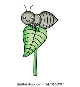leafs plants garden with ant kawaii character