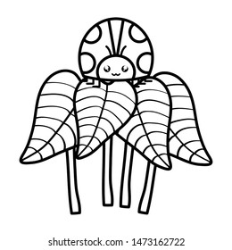 leafs plants garden with ladybug kawaii character