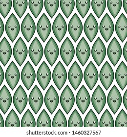 leafs plants kawaii comic characters pattern