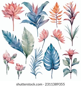 Leafs and plants, watercolour illustration set