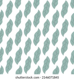 Leafs seamless pattern. Vector hand drawn botanical illustration. Pretty scandi style for fabric, textile, wallpaper. Digital paper in white background