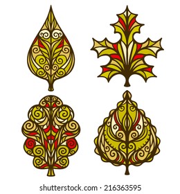 Leafs set. Abstract decorative icons. Floral pattern. Isolated on a white background - vector 