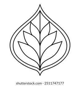 A leaf-shaped line art design with a simple outline, and a central vein running through the middle.