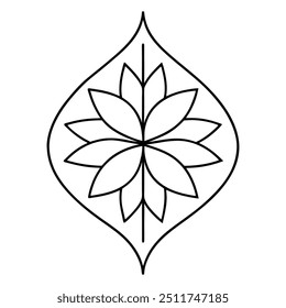 A leaf-shaped line art design with a simple outline, and a central vein running through the middle.