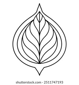 Um desenho em forma de folha com um contorno simples e uma veia central que corre pelo meio.