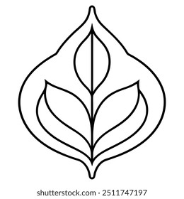 A leaf-shaped line art design with a simple outline, and a central vein running through the middle.
