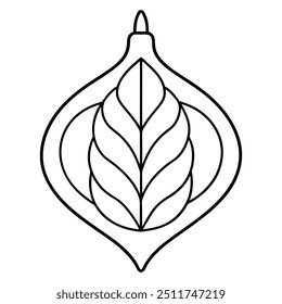 A leaf-shaped line art design with a simple outline, and a central vein running through the middle.