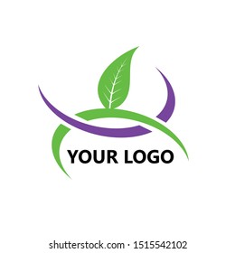 A leaf-shaped logo above with the name of the company logo on the bottom