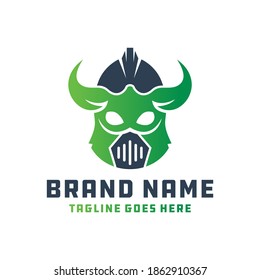 leaf-shaped spartan helmet logo design