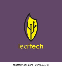 Leaftech Logo Design Concept Vector. Logo Created from a Combination of Leaves and Technology