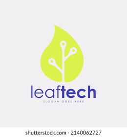 Leaftech Logo Design Concept Vector. Logo Created from a Combination of Leaves and Technology