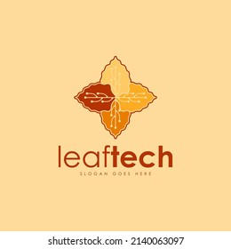 Leaftech Logo Design Concept Vector. Logo Created from a Combination of Leaves and Technology