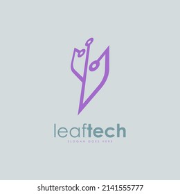Leaftech Logo Design Concept Vector. Logo Created from a Combination of Leaves and Technology