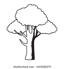 leafy and black and white tree icon with blue foliange isolated cartoon vector illustration graphic design