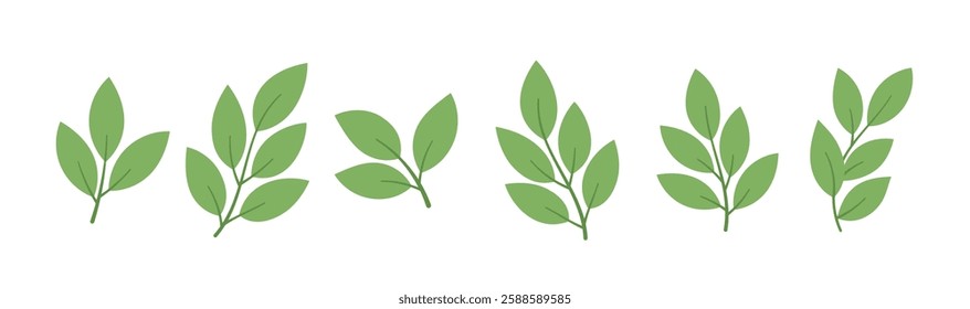 Leafy Branch Icons - Editable Line Art Flat Vector