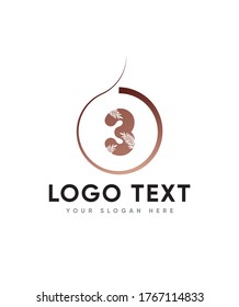 Leafy creative number type 3 logo template, Vector logo for business and company identity 