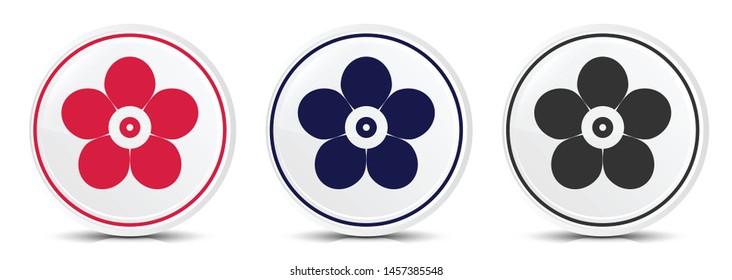 Leafy flower icon crystal flat round button set illustration design isolated on white background