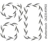 Leafy frame elements. Botanical line wreaths. Natural border design. Vector plant outline.